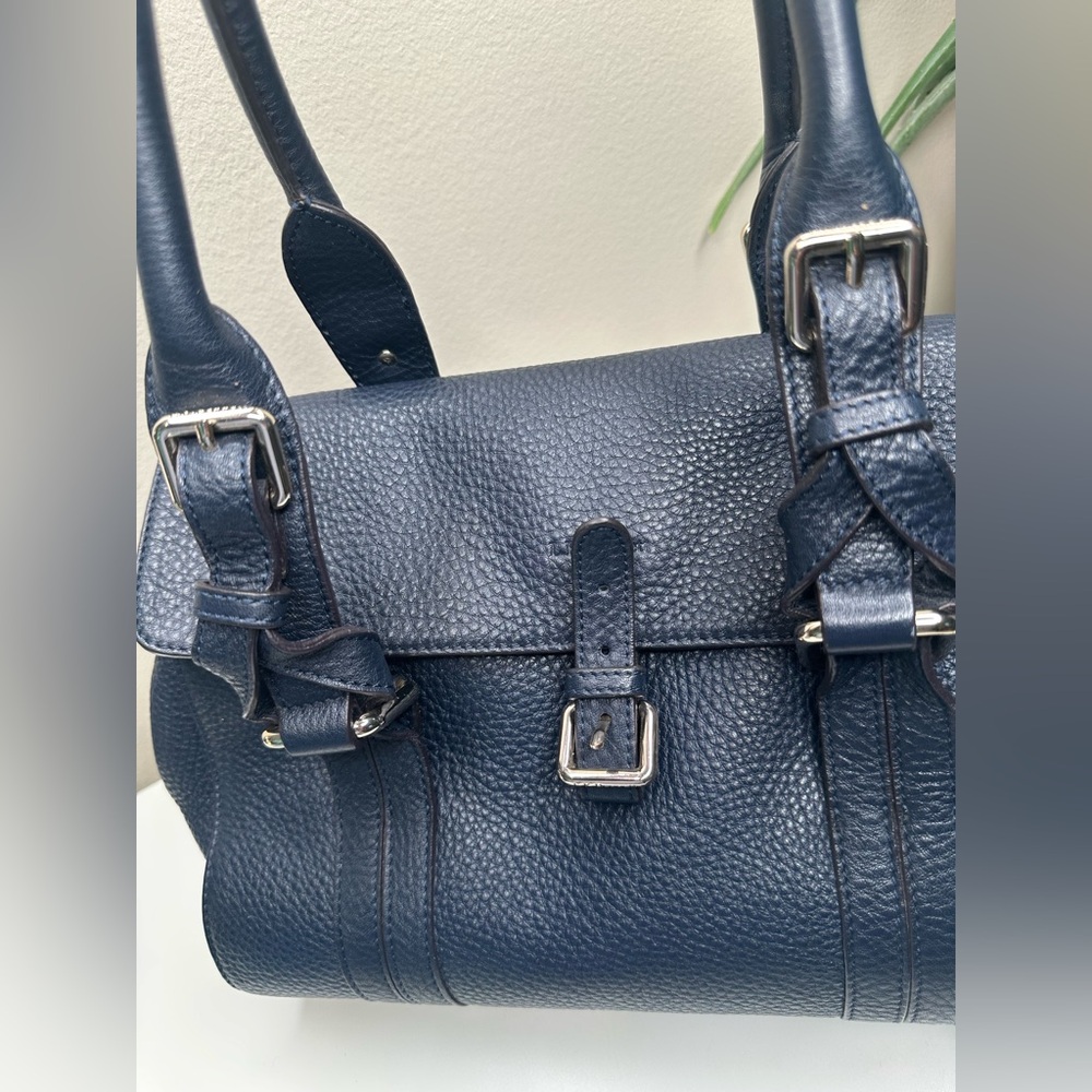 L.K. Bennett “Emma” Navy Pebbled Leather Satchel Bag | Classic British Style - Picture 8 of 11